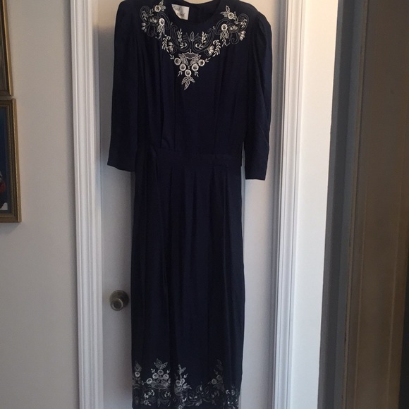 Vintage Sarah Elizabeth Navy w/ White floral dress - Picture 1 of 6